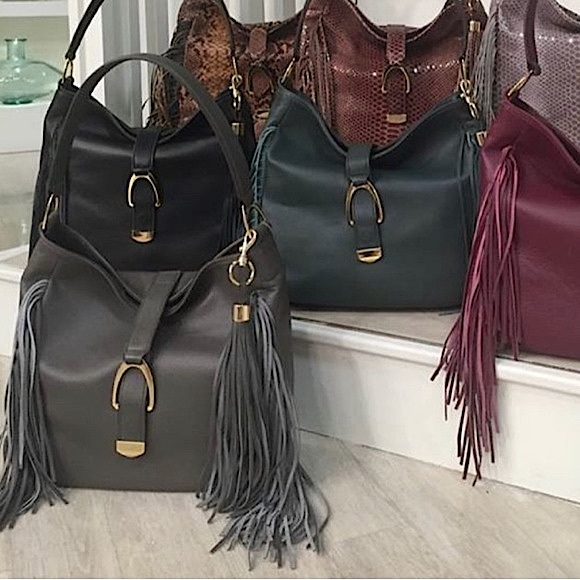 G.I.L.I. Leather Stirrup Hobo Bag with
Fringe in Dk Gray - Picture 2 of 16